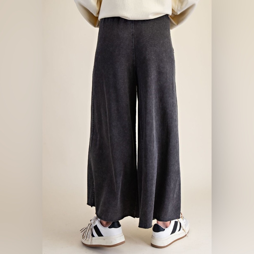 LAST 128 Easel BLACK washed terry knit wide leg pants NWT S M L cotton